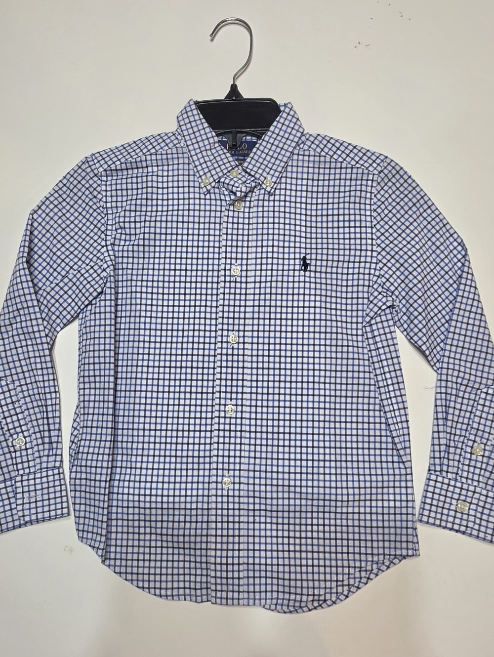 NWT Boys Polo by Ralph Lauren White and Blue Windowpane Button-Down Shirt